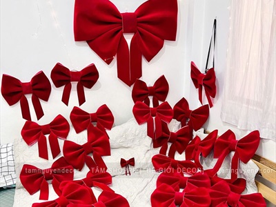 Nơ đỏ Bitis phun nhung 4 cánh - 2 lớp [Đứng form - Nhiều cỡ] PK-NO-09